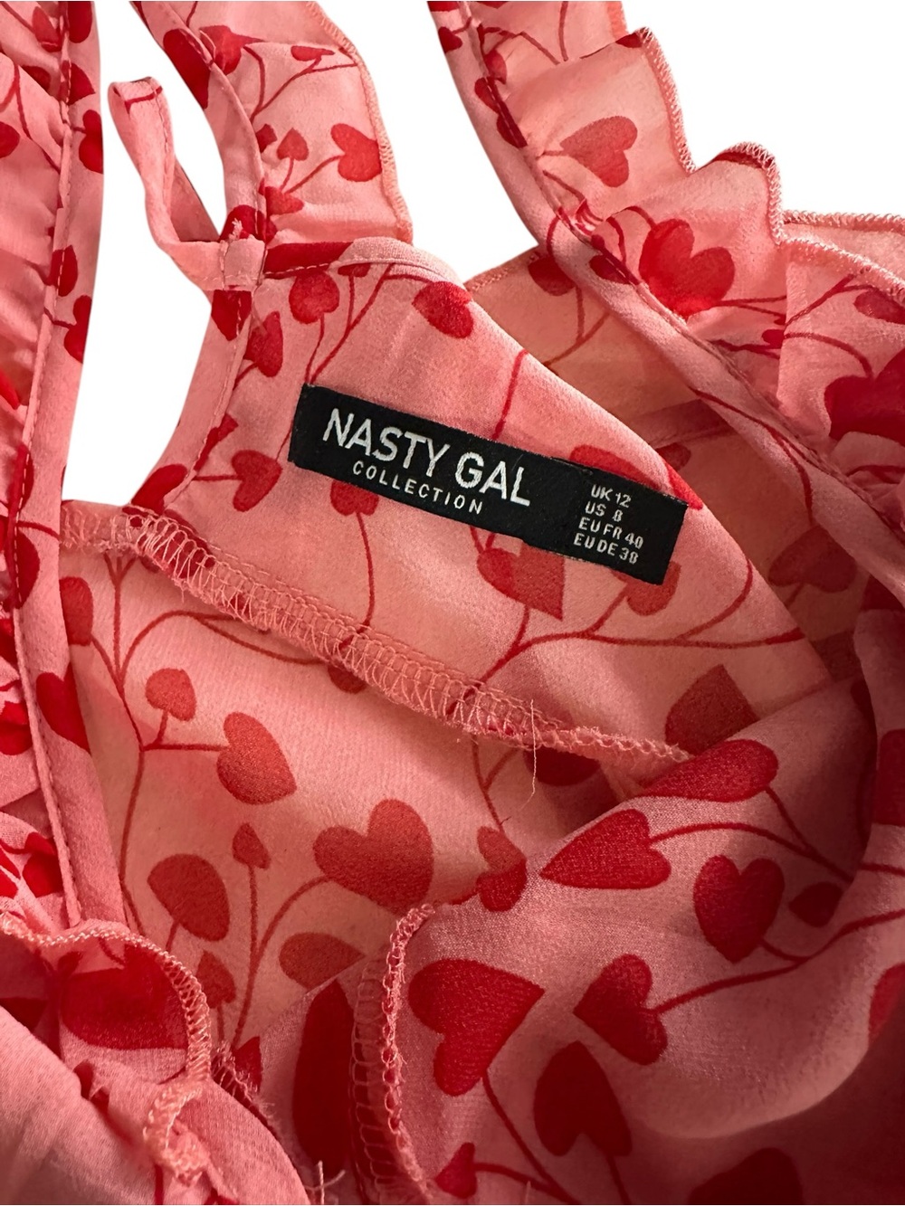 NASTY GAL / Pink & Red Heart Ruffle Romper / Size 8 / New Without Tags / Fairy - Picture 10 of 10